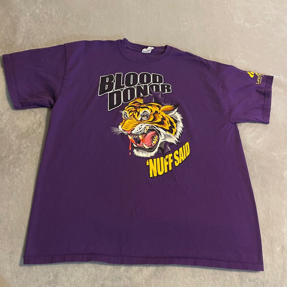 Tiger Delta Magnum Weight Purple Blood Donor Graphic‎ T-Shirt Mens XL Nuff Said